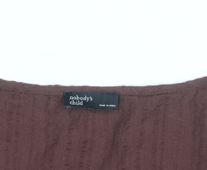 Nobody’s Child Women Brown Cotton Button-Up Blouse Size 14
