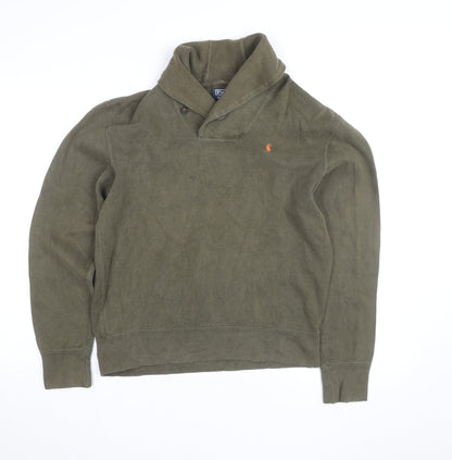 Ralph Lauren Men's Green Shawl Collar Cotton Knit Jumper Size S