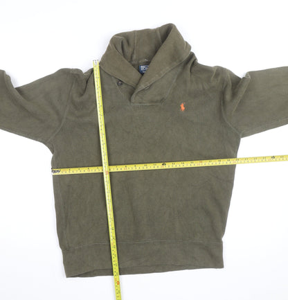 Ralph Lauren Men's Green Shawl Collar Cotton Knit Jumper Size S
