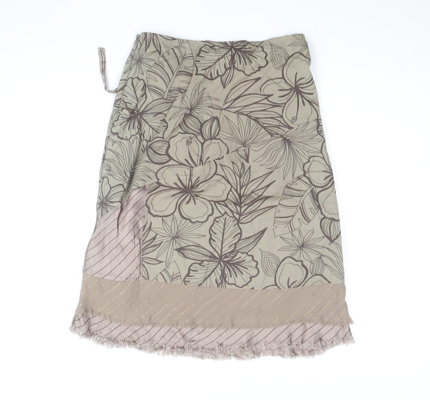Vila Women Beige Floral Beaded A-Line Midi Skirt Size S