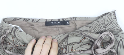 Vila Women Beige Floral Beaded A-Line Midi Skirt Size S