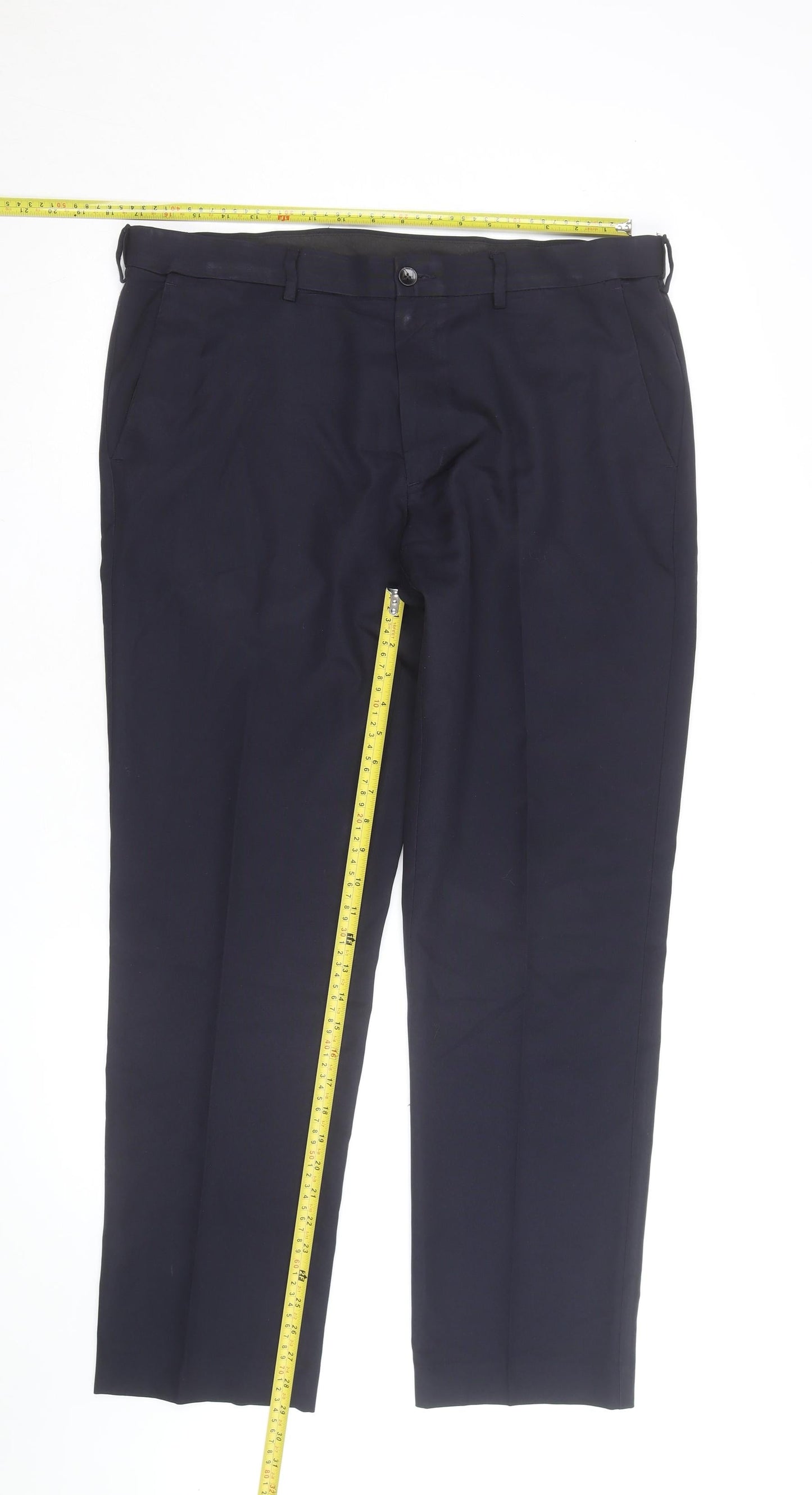 Marks and Spencer Men's Navy Regular Fit Chino Trousers 36R