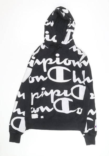 Champion Mens Black Reverse Weave Logo Pullover Hoodie Medium