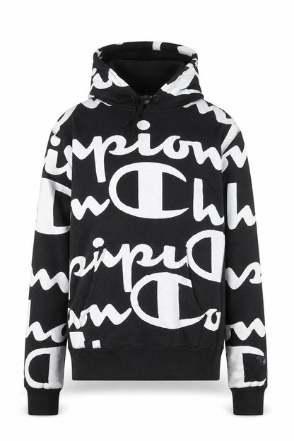 Champion Mens Black Reverse Weave Logo Pullover Hoodie Medium