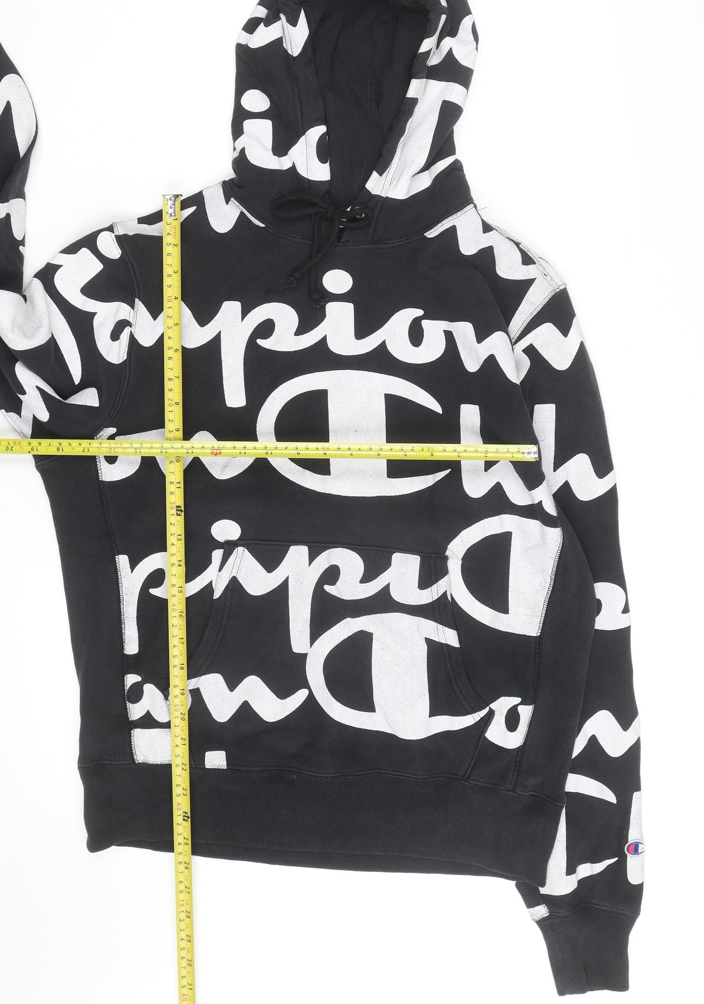 Champion Mens Black Reverse Weave Logo Pullover Hoodie Medium