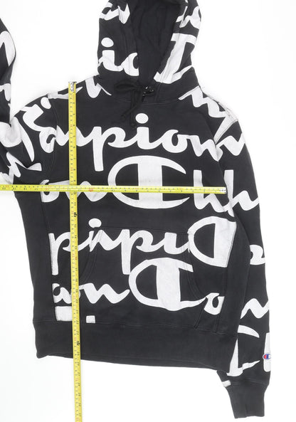 Champion Mens Black Reverse Weave Logo Pullover Hoodie Medium