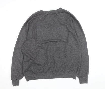 Champion Men's Grey Eco Fleece Pullover Sweatshirt L Logo Crew Neck