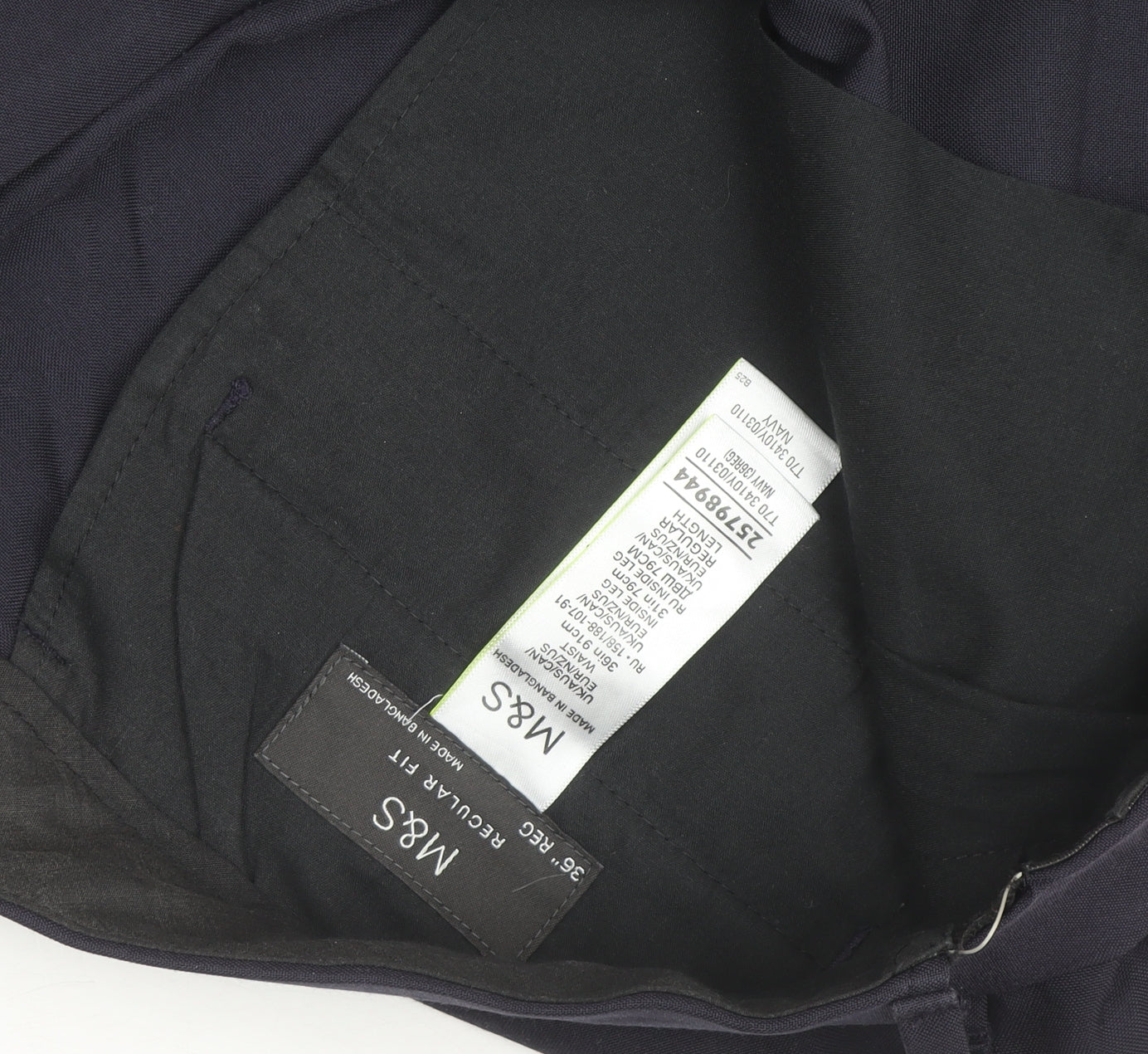 Marks and Spencer Men's Blue 36 Regular Fit Dress Trousers