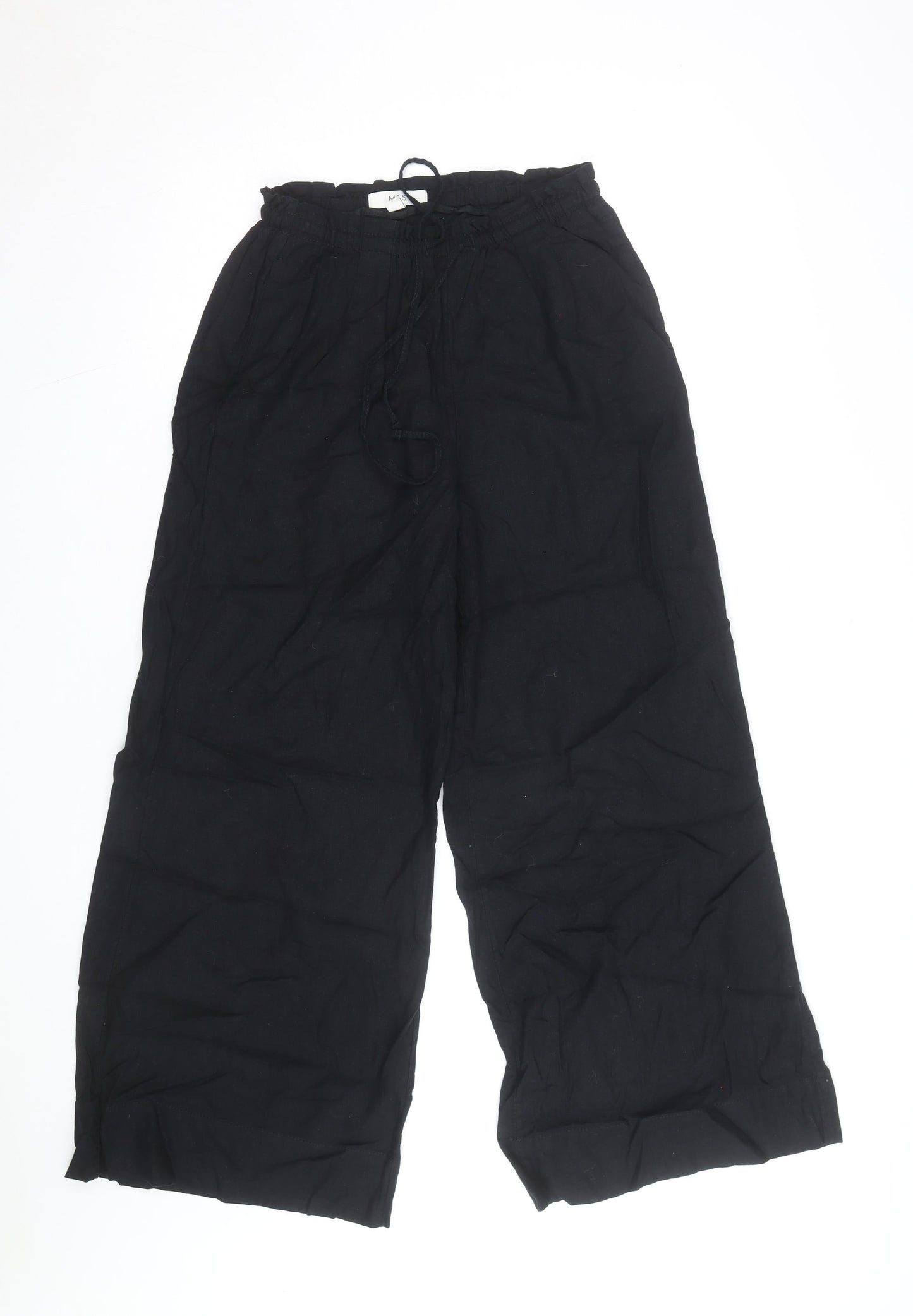 Marks and Spencer Women's Black Linen Wide-Leg Trousers Size 14