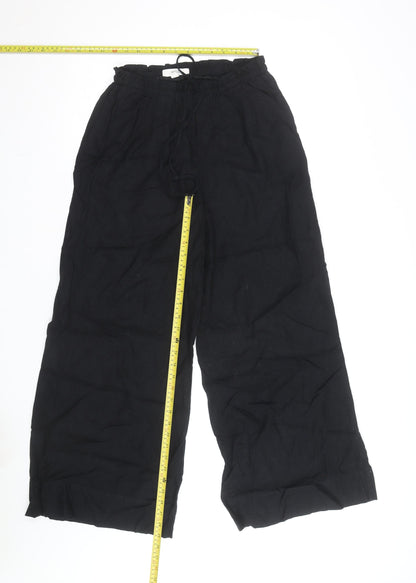 Marks and Spencer Women's Black Linen Wide-Leg Trousers Size 14