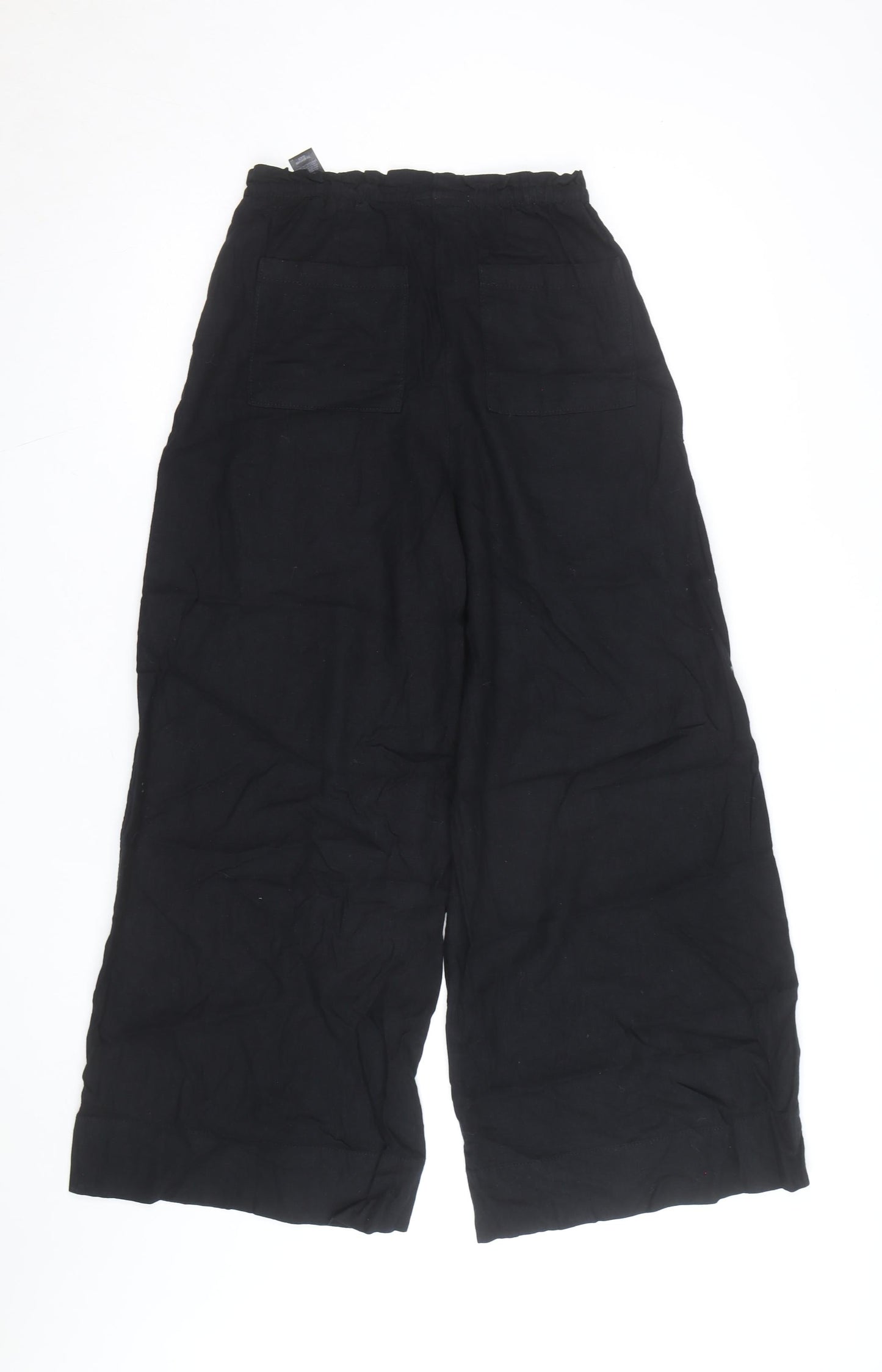 Marks and Spencer Women's Black Linen Wide-Leg Trousers Size 14
