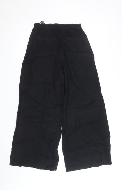 Marks and Spencer Women's Black Linen Wide-Leg Trousers Size 14
