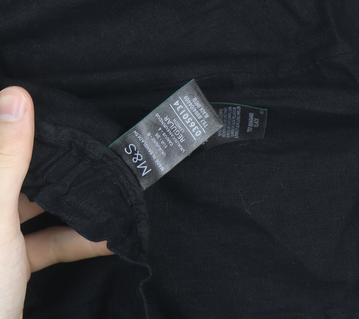 Marks and Spencer Women's Black Linen Wide-Leg Trousers Size 14