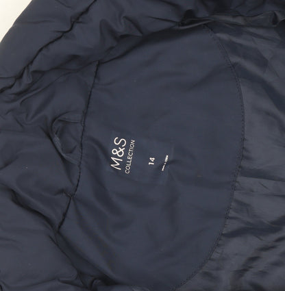 Marks and Spencer Women's Blue Quilted Puffer Coat Size 14 Long