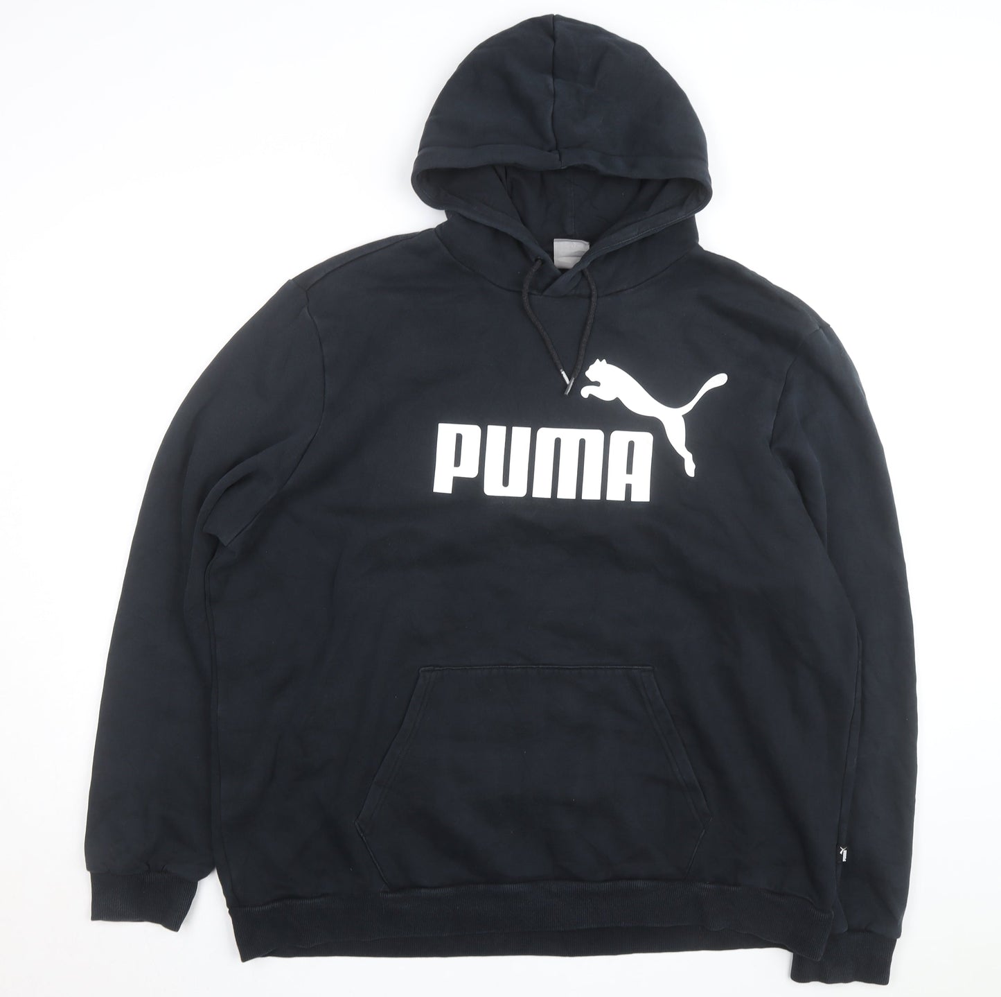 Puma Mens Black 2XL Pullover Hoodie Sweatshirt Logo Fleece