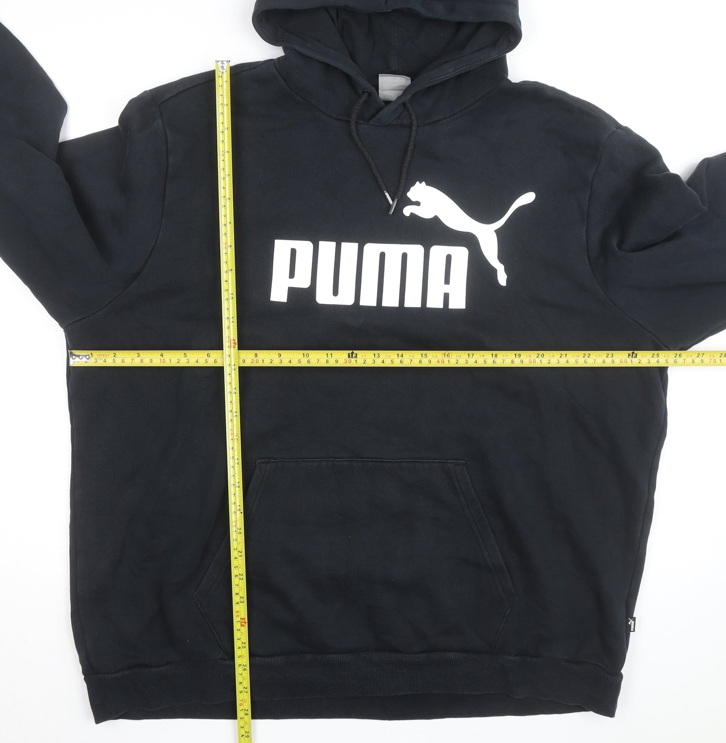 Puma Mens Black 2XL Pullover Hoodie Sweatshirt Logo Fleece