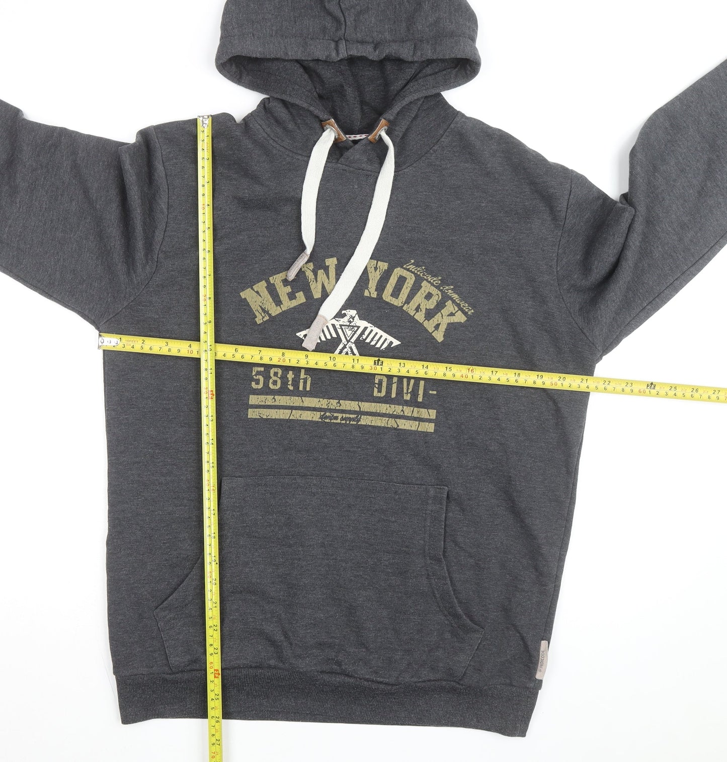 Indicoded Men's Grey Pullover Hoodie M Graphic Print Fleece
