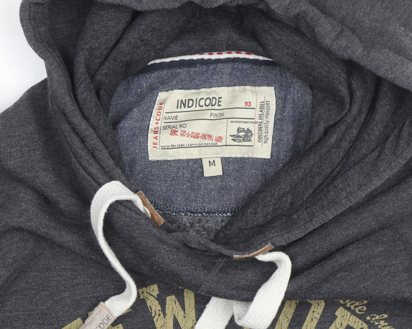 Indicoded Men's Grey Pullover Hoodie M Graphic Print Fleece