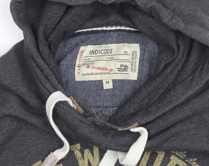 Indicoded Men's Grey Pullover Hoodie M Graphic Print Fleece