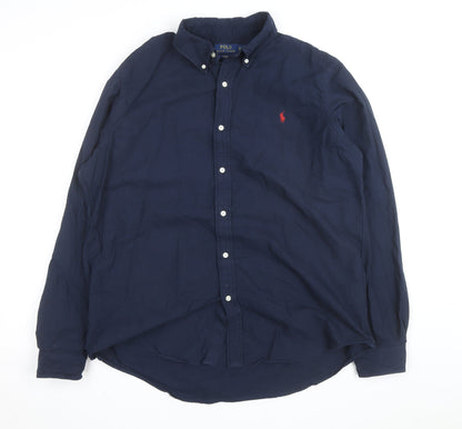 Ralph Lauren Men's Blue XL Slim Fit Button-Down Cotton Shirt