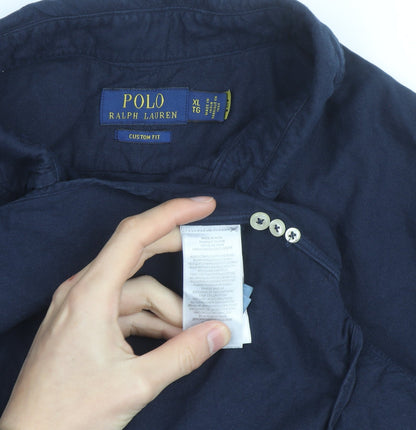 Ralph Lauren Men's Blue XL Slim Fit Button-Down Cotton Shirt