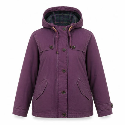 Joules Women's Purple Waterproof Hooded Cotton Parka Jacket Size 12