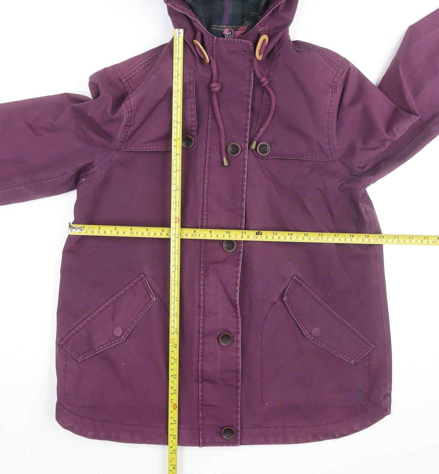 Joules Women's Purple Waterproof Hooded Cotton Parka Jacket Size 12