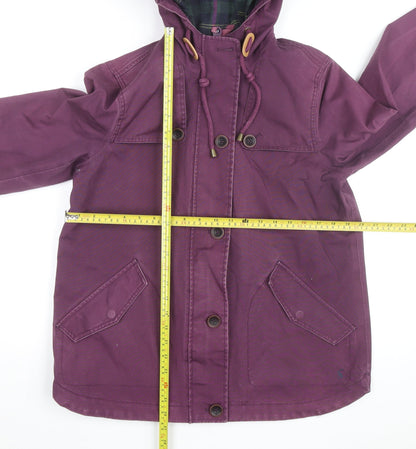 Joules Women's Purple Waterproof Hooded Cotton Parka Jacket Size 12