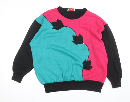 Young Stuff III Womens Black Pink Teal 80s Graphic Pullover Sweatshirt Size M