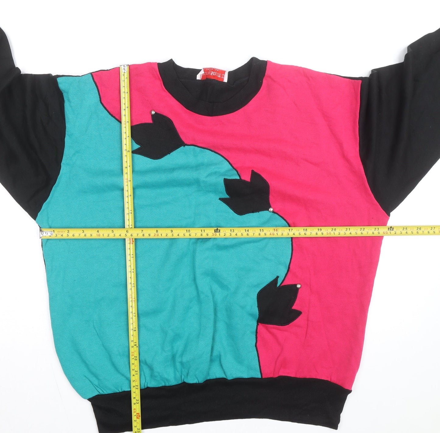 Young Stuff III Womens Black Pink Teal 80s Graphic Pullover Sweatshirt Size M