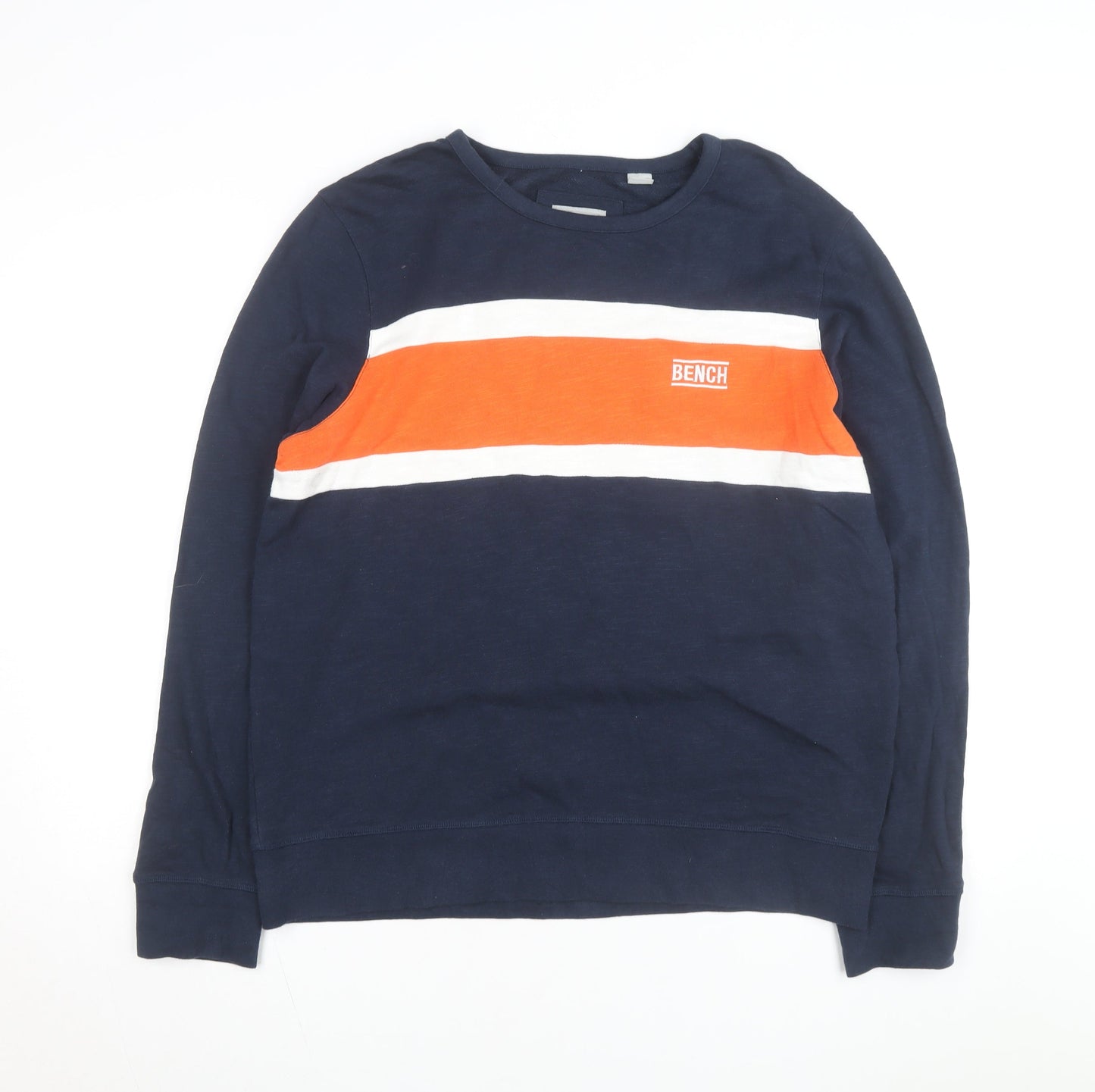 Bench Men's Blue Striped Pullover Sweatshirt Size L Crew Neck