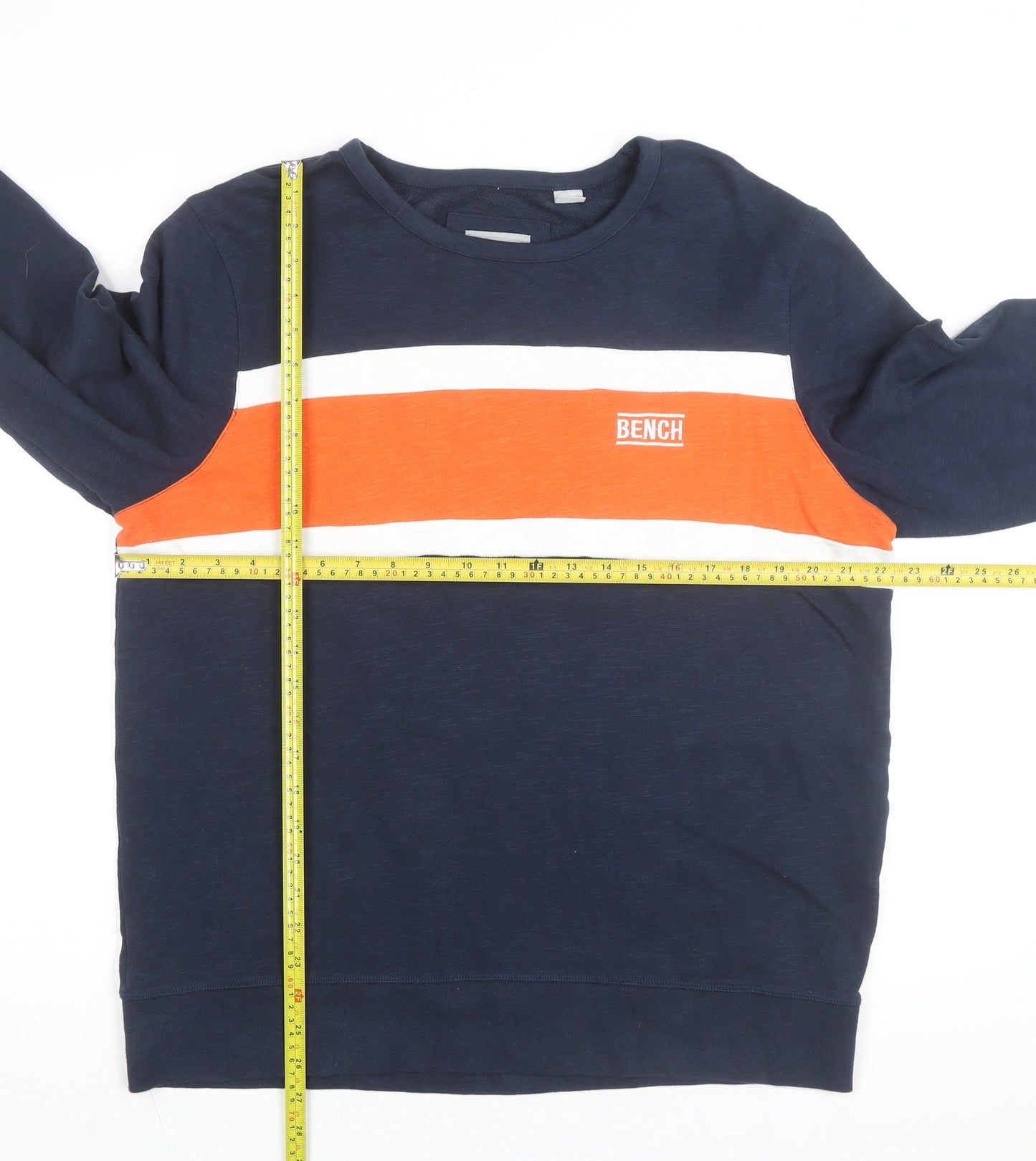 Bench Men's Blue Striped Pullover Sweatshirt Size L Crew Neck