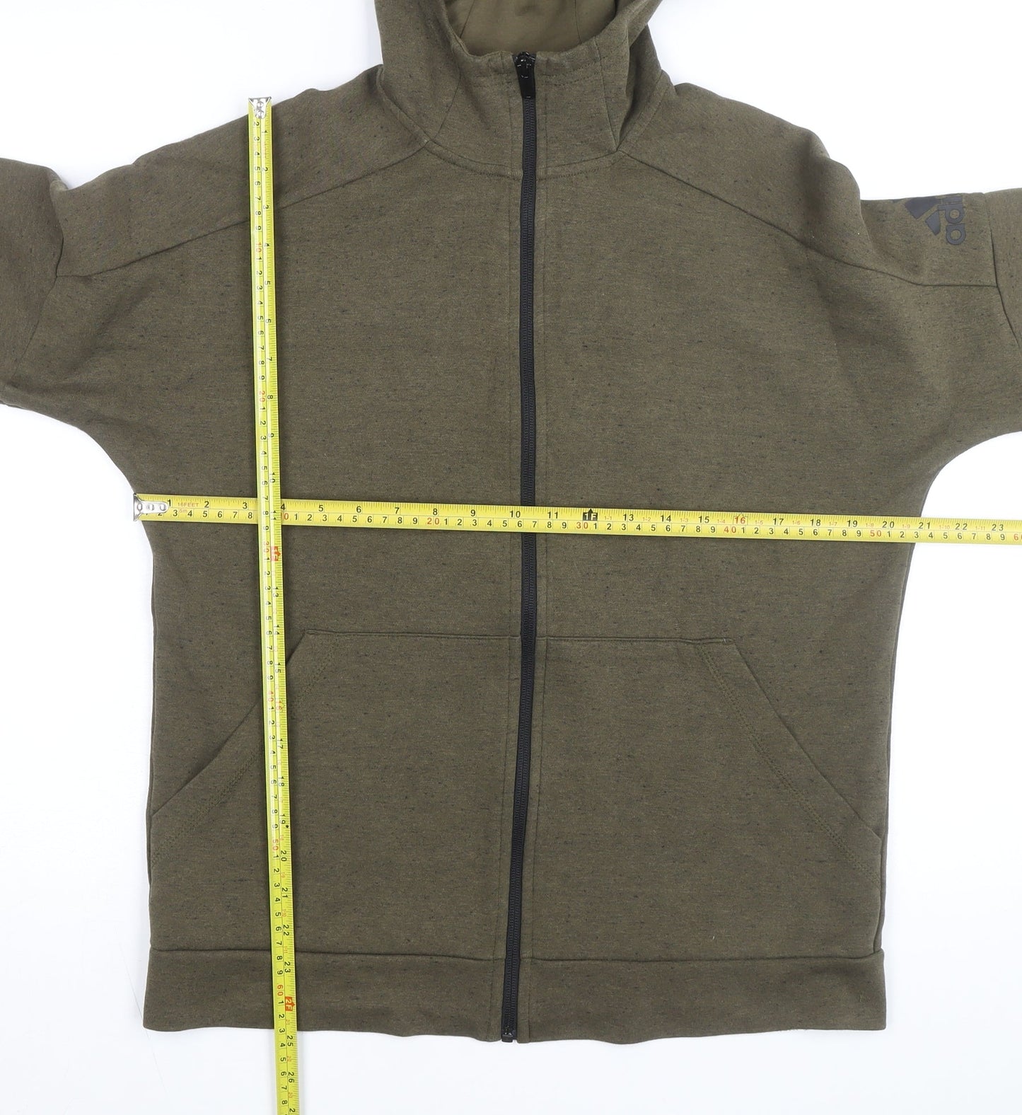 Adidas Boys Green Full Zip Hoodie XL 15-16 Years Cotton Blend Logo