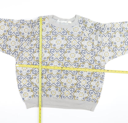 Sahaa Club Men's Grey Geometric Embroidered Pullover Sweatshirt M