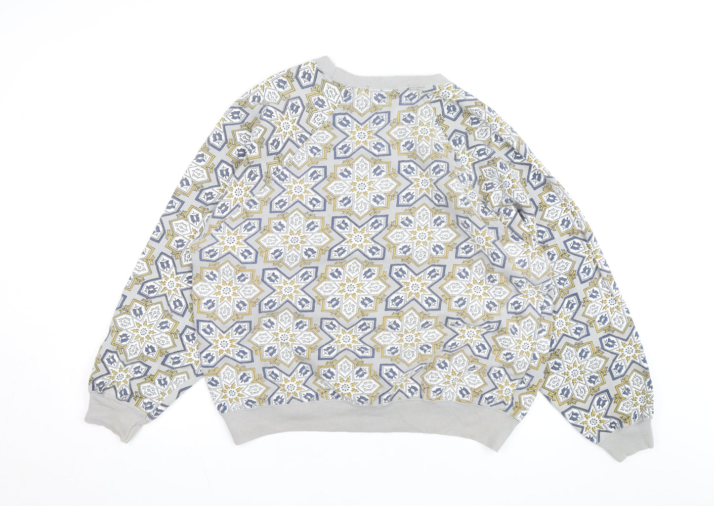 Sahaa Club Men's Grey Geometric Embroidered Pullover Sweatshirt M