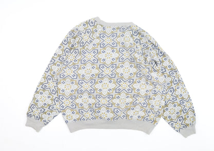 Sahaa Club Men's Grey Geometric Embroidered Pullover Sweatshirt M