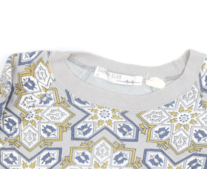 Sahaa Club Men's Grey Geometric Embroidered Pullover Sweatshirt M