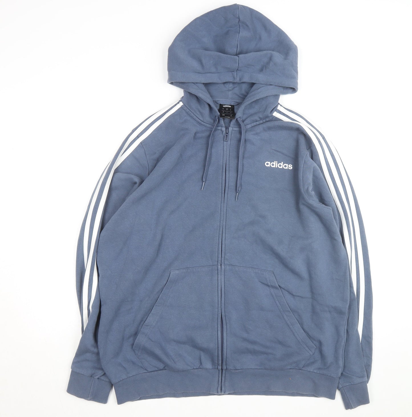 Adidas Men's Blue XL Full Zip Hoodie with Logo and Pockets