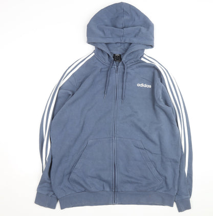 Adidas Men's Blue XL Full Zip Hoodie with Logo and Pockets