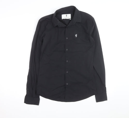 Father Sons Men's Black Slim Fit Stretch Button-Up Shirt S