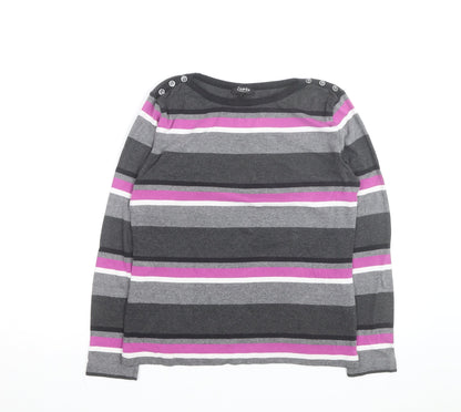 Zamba Women's Multicoloured Striped Long Sleeve Cotton T-Shirt Size 2