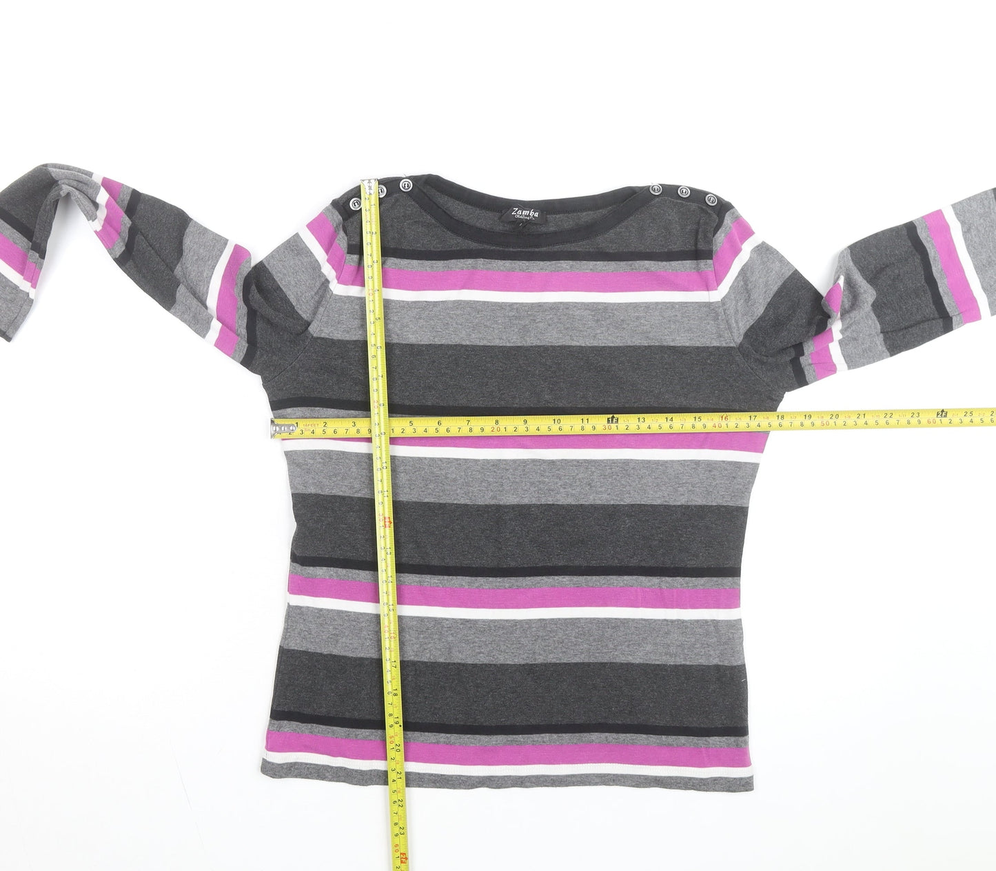 Zamba Women's Multicoloured Striped Long Sleeve Cotton T-Shirt Size 2