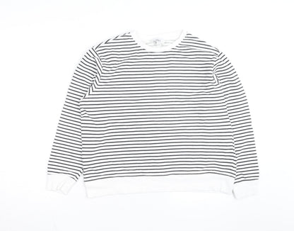Marks and Spencer Men's White Striped Cotton Long Sleeve Top M