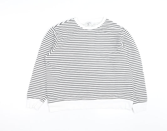 Marks and Spencer Men's White Striped Cotton Long Sleeve Top M