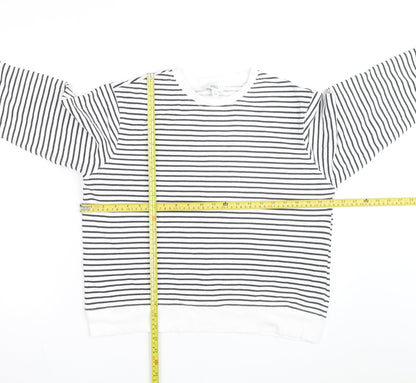 Marks and Spencer Men's White Striped Cotton Long Sleeve Top M