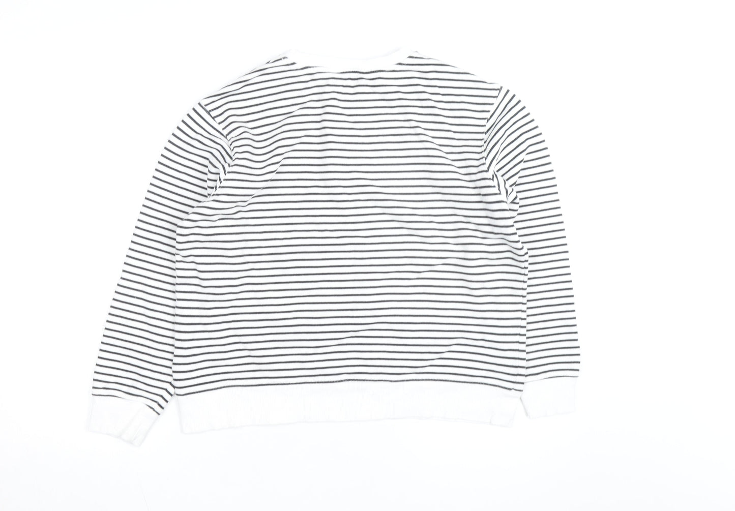 Marks and Spencer Men's White Striped Cotton Long Sleeve Top M