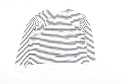 Marks and Spencer Men's White Striped Cotton Long Sleeve Top M
