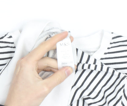 Marks and Spencer Men's White Striped Cotton Long Sleeve Top M