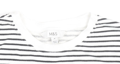 Marks and Spencer Men's White Striped Cotton Long Sleeve Top M