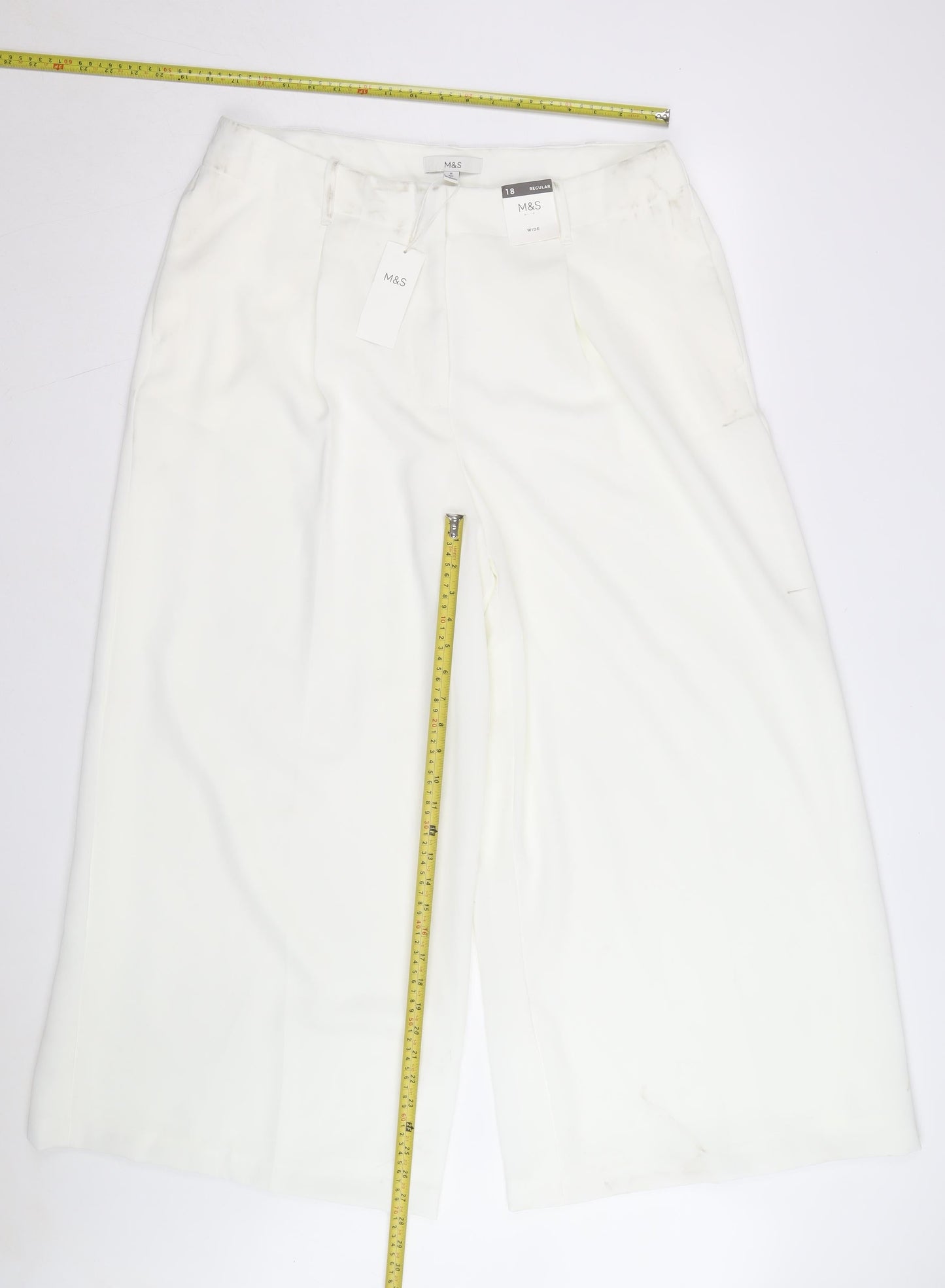 Marks and Spencer Women’s Ivory Wide-Leg Trousers Size 18